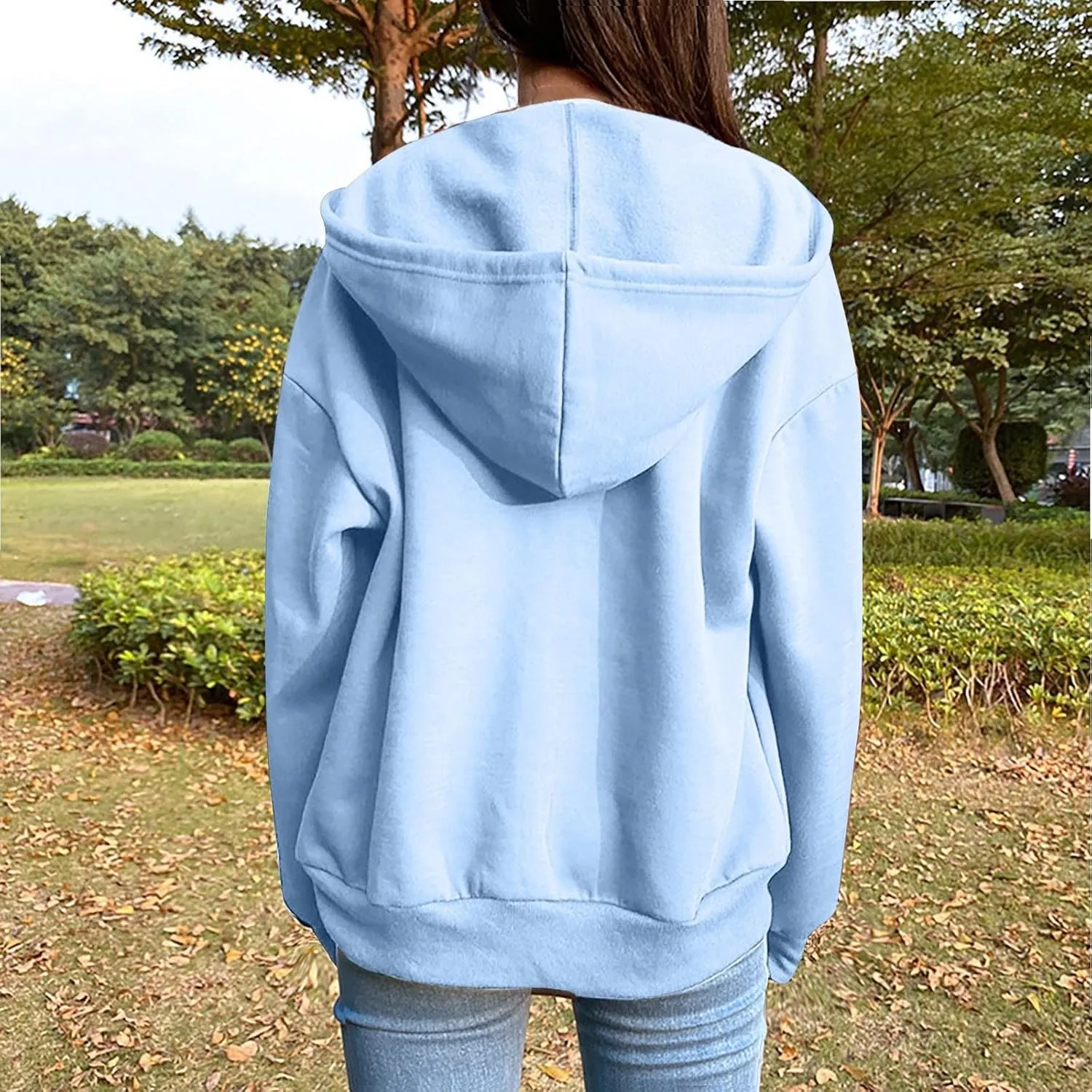 Women Zip Up Hoodie Casual Sweatshirt Drawstring Loose Fit Oversized Lightweight Fashion Fall Tops For Teen Girls