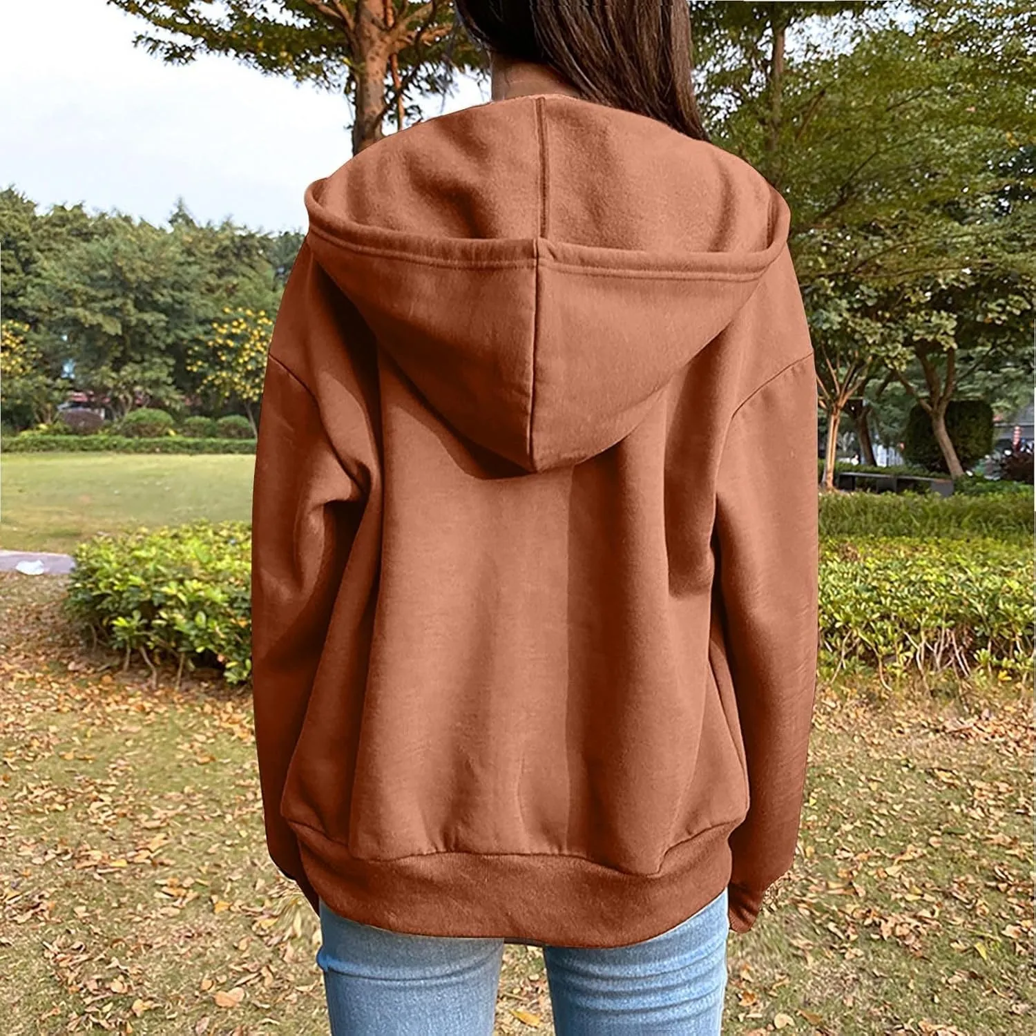 Women Zip Up Hoodie Casual Sweatshirt Drawstring Loose Fit Oversized Lightweight Fashion Fall Tops For Teen Girls