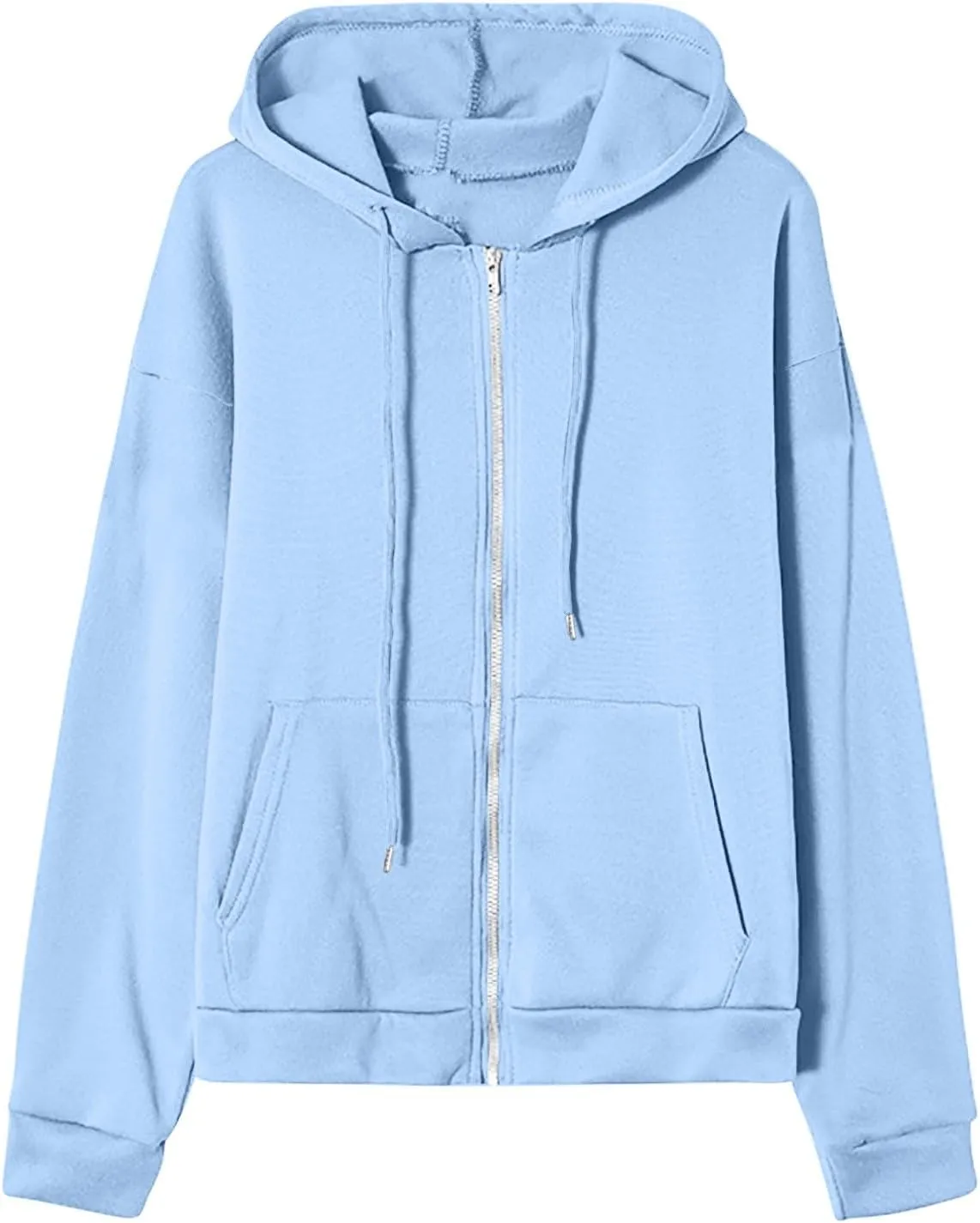 Women Zip Up Hoodie Casual Sweatshirt Drawstring Loose Fit Oversized Lightweight Fashion Fall Tops For Teen Girls