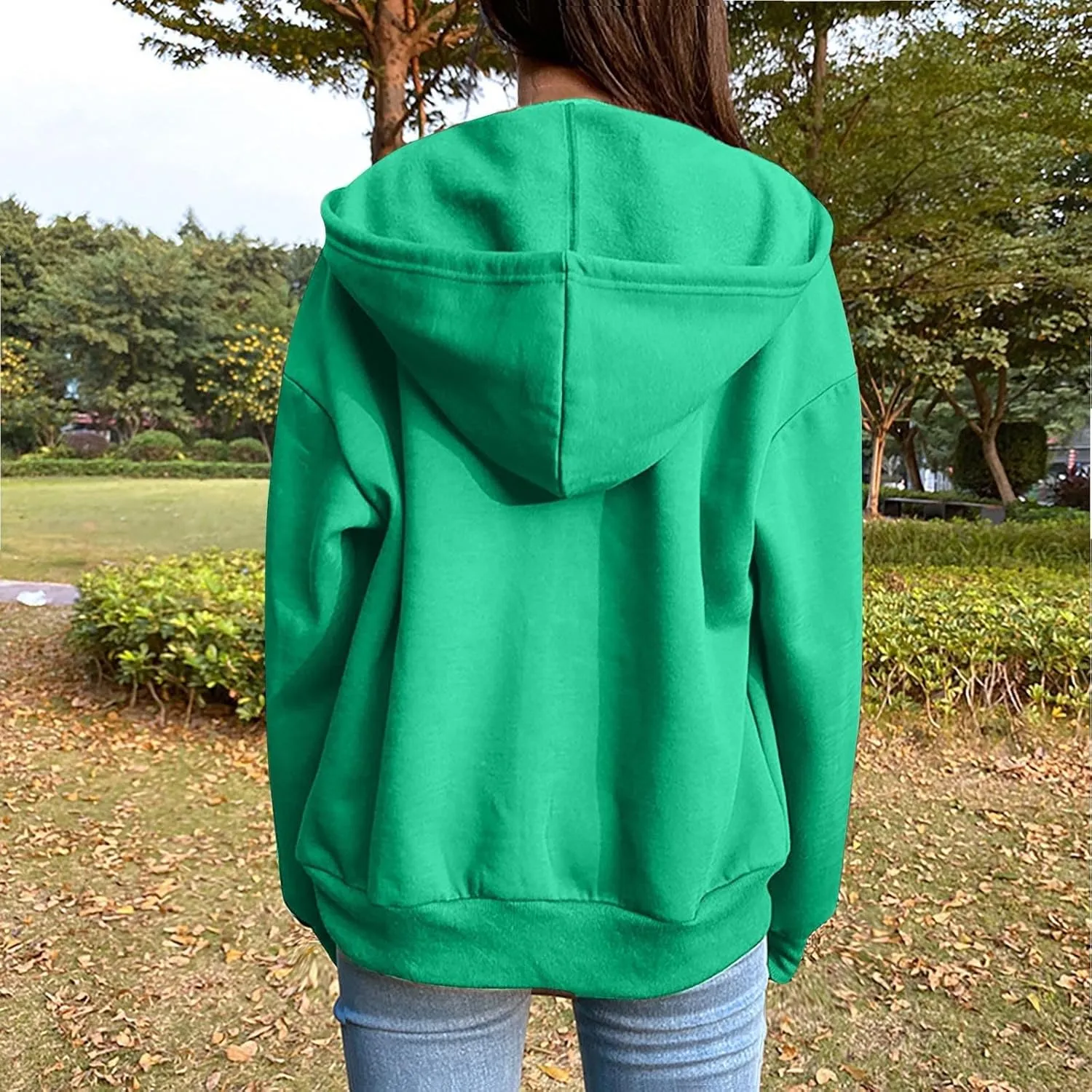 Women Zip Up Hoodie Casual Sweatshirt Drawstring Loose Fit Oversized Lightweight Fashion Fall Tops For Teen Girls
