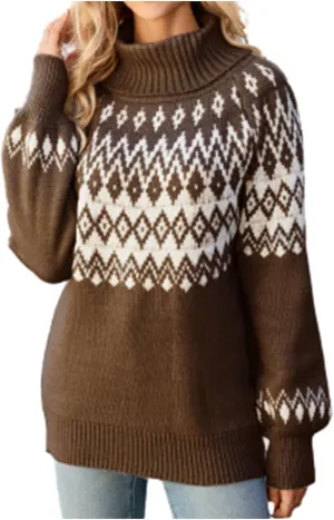 Women's 2024 Turtleneck Lantern Sleeve Loose Oversized Chunky Knitted Pullover Sweater Jumper Tops Tunic Sweaters