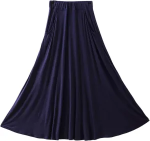 Women's Ankle Length Skirt Solid Color Fashion Elastic Waist A Line Skirts Summer Fashion Flowy Swing Vacation Skort