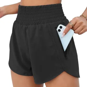 Women's Athletic Shorts High Waisted Running Shorts Pocket Sporty Short Gym Elastic Workout Shorts