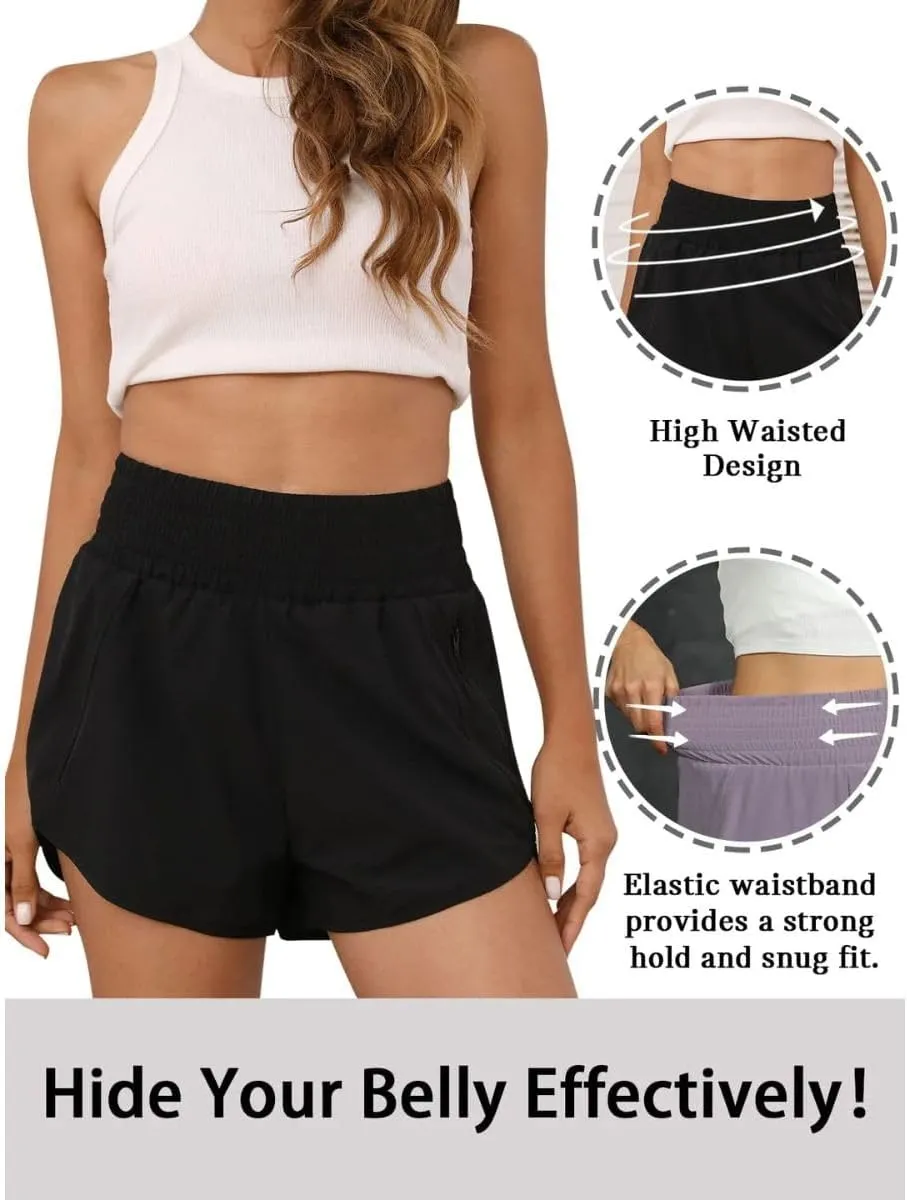 Women's Athletic Shorts High Waisted Running Shorts Pocket Sporty Short Gym Elastic Workout Shorts