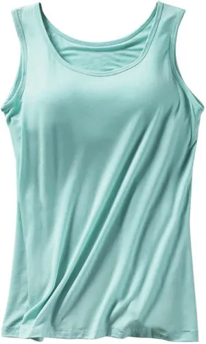 Women's Camisole with Built in Bra Shelf Padded Loose Fitting Tank Tops Spaghetti Strap Underwear Bottoming Shirts