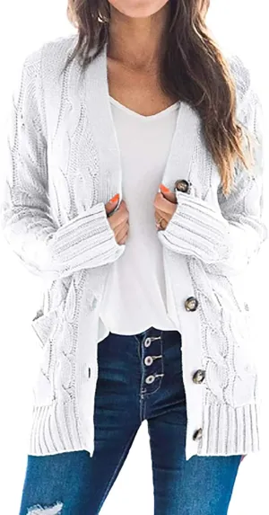 Women's Cardigan Chunky Open Front Button Sweaters with Pockets Loose Slouchy Oversized Fall Outerwear Coat