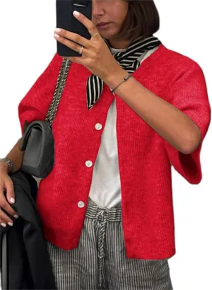 Women's Cardigans Short Sleeve Button Down Cardigan Sweater Y2k Knitted Crop Shirt Top