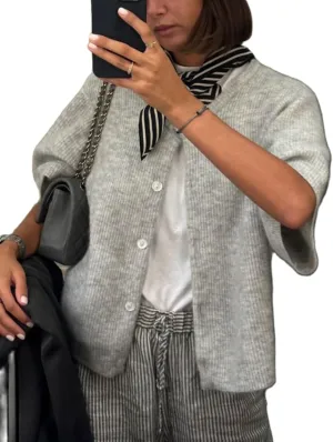 Women's Cardigans Short Sleeve Button Down Cardigan Sweater Y2k Knitted Crop Shirt Top