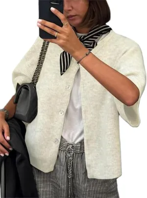 Women's Cardigans Short Sleeve Button Down Cardigan Sweater Y2k Knitted Crop Shirt Top