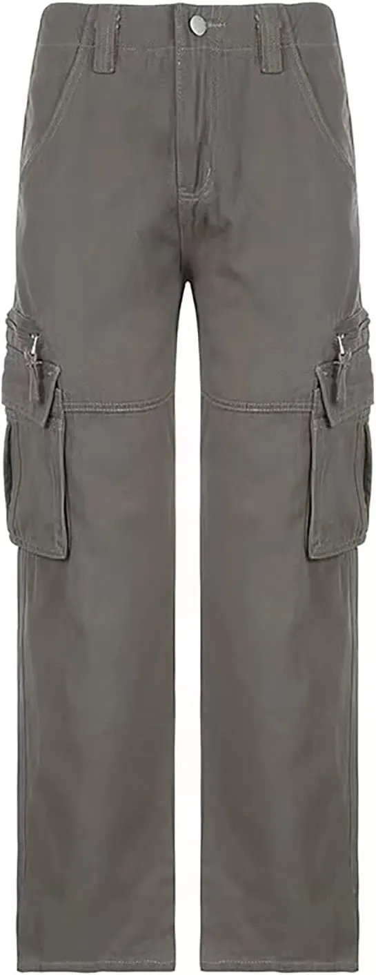 Women's Cargo Jeans High Waist Baggy Jeans Flap Pocket Loose Fit Straight Wide Leg Y2K Streetwear
