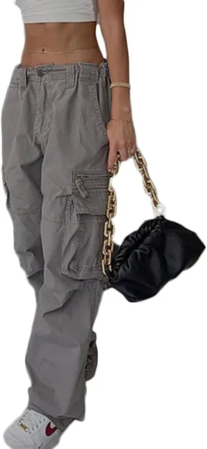 Women's Cargo Jeans High Waist Baggy Jeans Flap Pocket Loose Fit Straight Wide Leg Y2K Streetwear