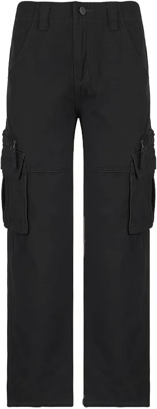 Women's Cargo Jeans High Waist Baggy Jeans Flap Pocket Loose Fit Straight Wide Leg Y2K Streetwear
