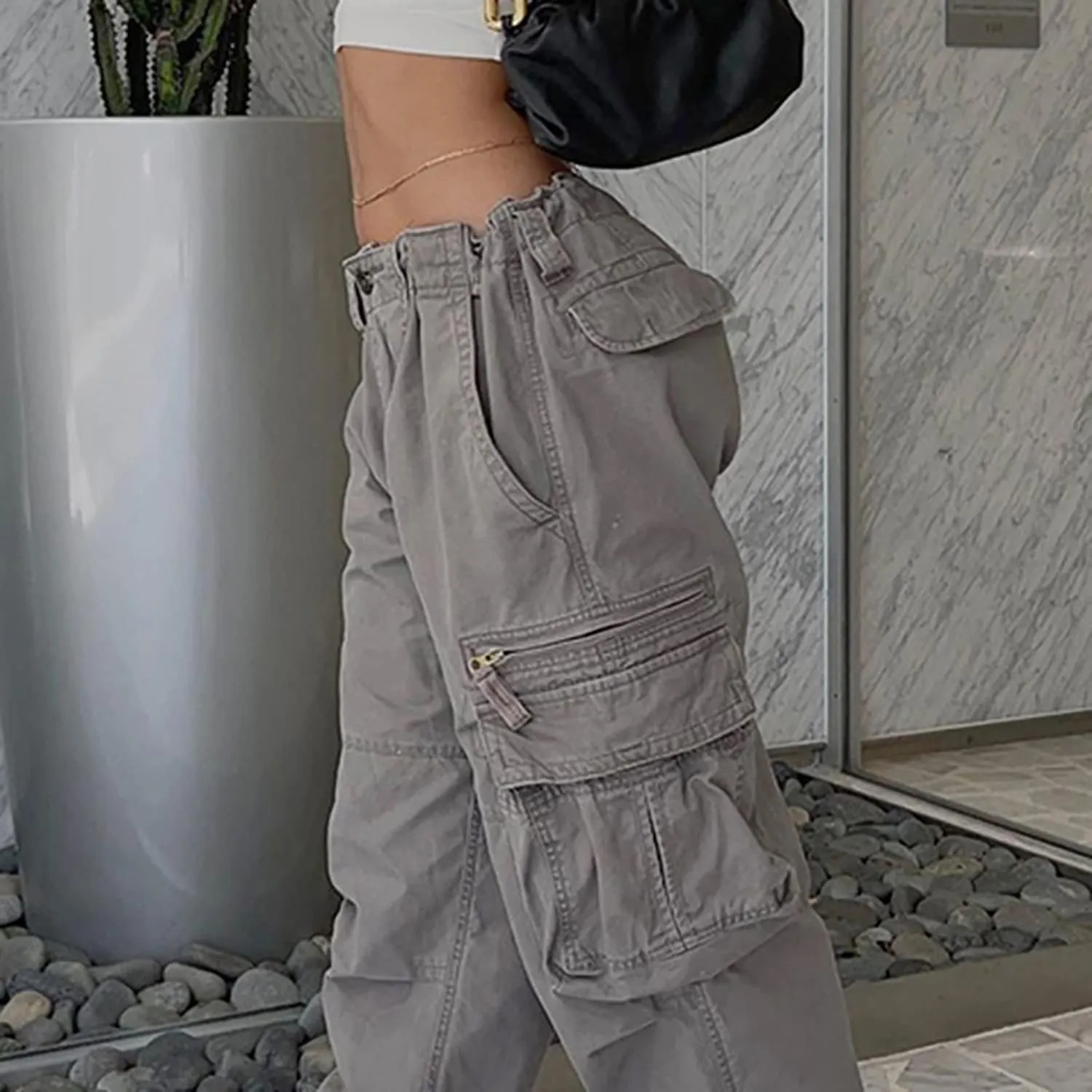 Women's Cargo Jeans High Waist Baggy Jeans Flap Pocket Loose Fit Straight Wide Leg Y2K Streetwear