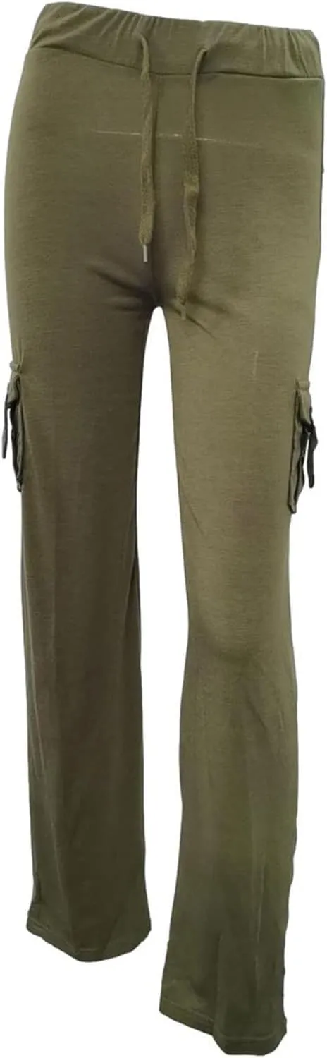 Womens Cargo Pants High Waist Wide Leg Pants with Pockets Casual Button Stretch Yoga Workout Leggings Gym Sweatpants
