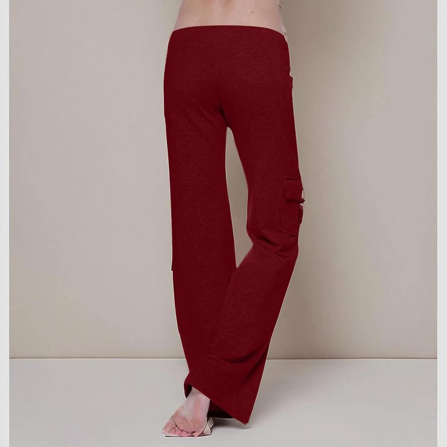 Womens Cargo Pants High Waist Wide Leg Pants with Pockets Casual Button Stretch Yoga Workout Leggings Gym Sweatpants