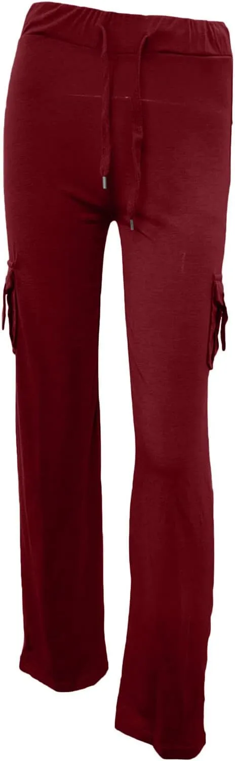Womens Cargo Pants High Waist Wide Leg Pants with Pockets Casual Button Stretch Yoga Workout Leggings Gym Sweatpants
