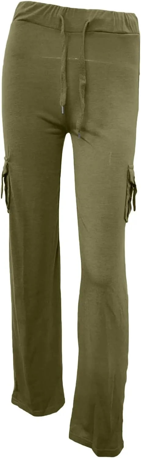 Womens Cargo Pants High Waist Wide Leg Pants with Pockets Casual Button Stretch Yoga Workout Leggings Gym Sweatpants