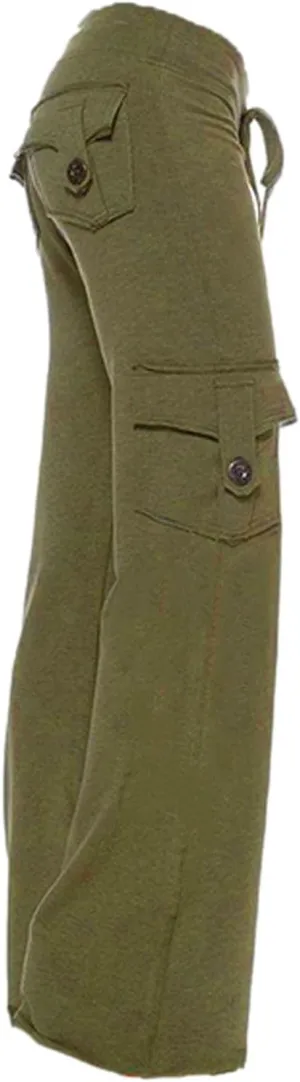 Womens Cargo Pants High Waist Wide Leg Pants with Pockets Casual Button Stretch Yoga Workout Leggings Gym Sweatpants
