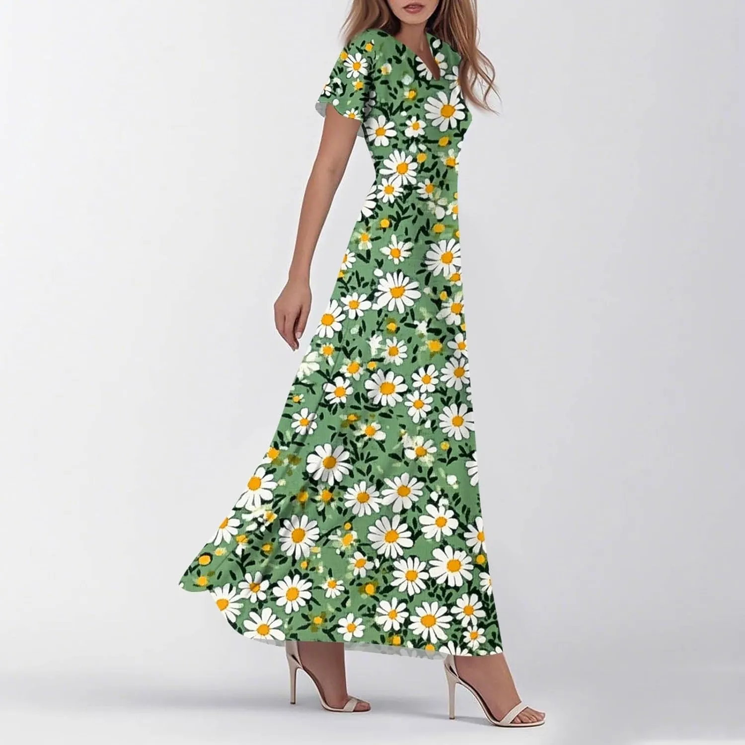 Women's Casual A-Line Dresses 2025 V Neck Short Sleeve Dress Empire Waist Boho Summer Sundress