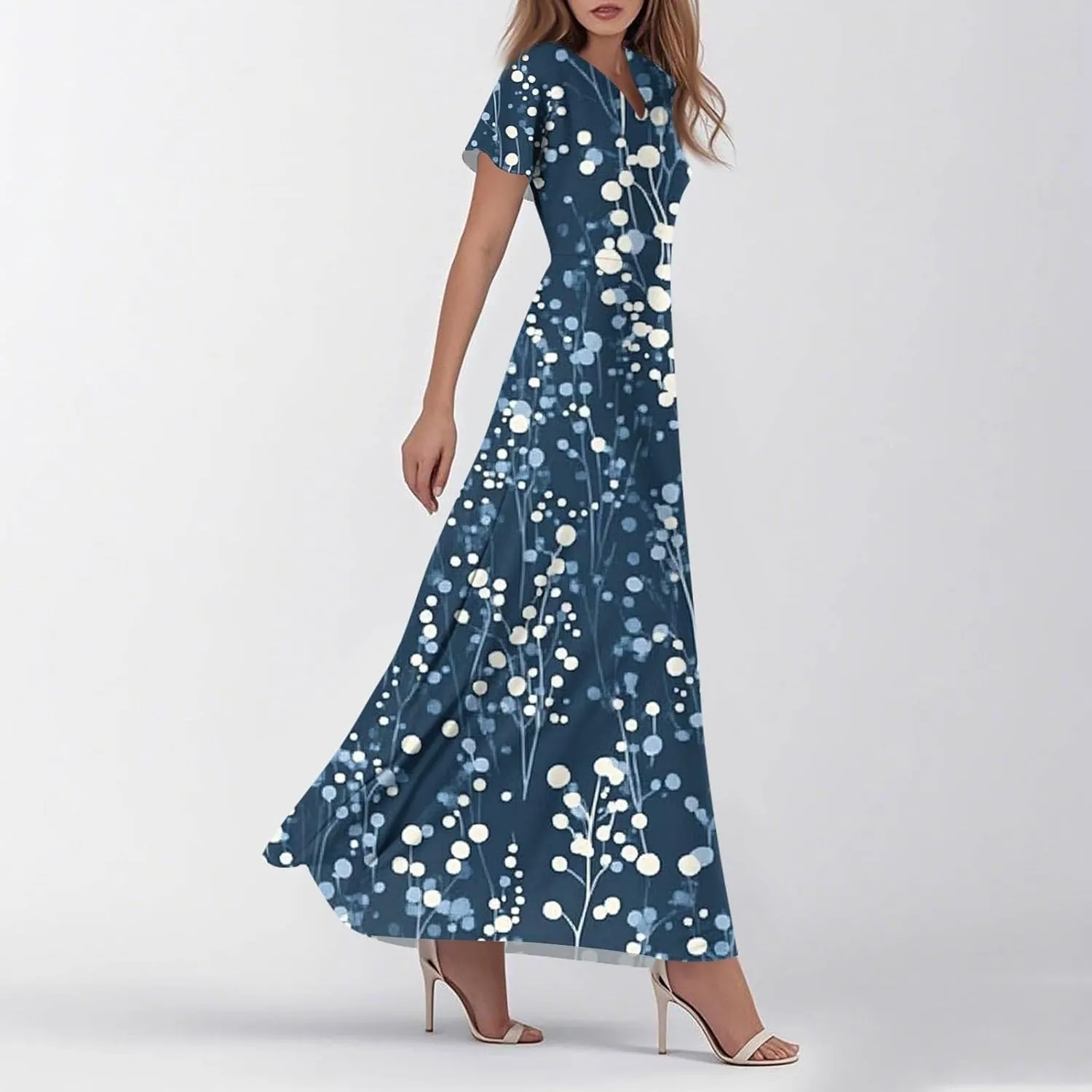 Women's Casual A-Line Dresses 2025 V Neck Short Sleeve Dress Empire Waist Boho Summer Sundress