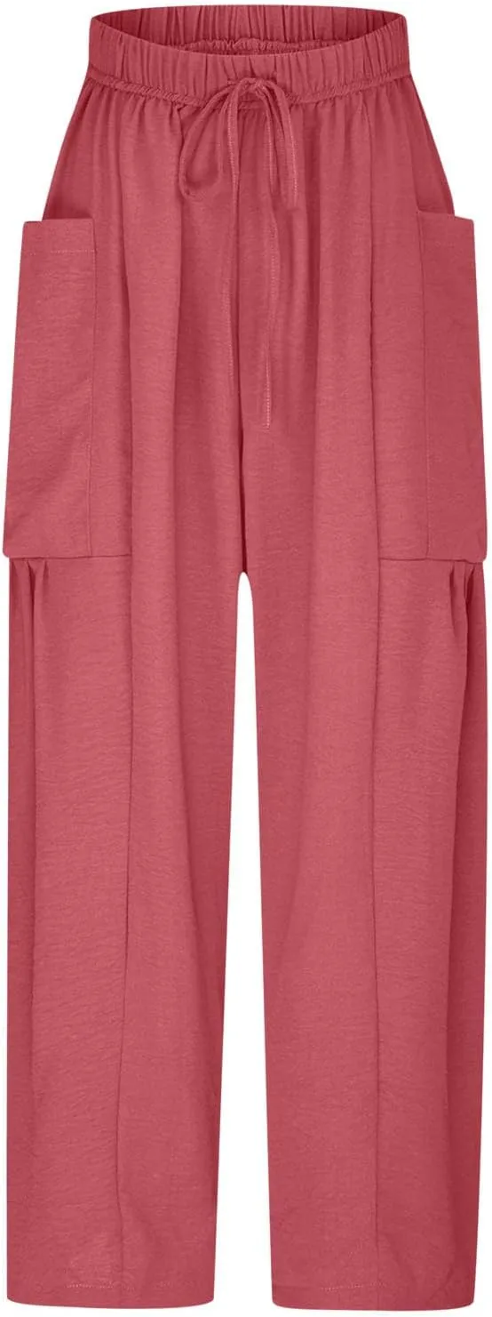 Women's Casual Baggy Pants Boho Harem Pants Loose Travel Pants Drawstring Beach Pants Comfy Summer Pants Trousers