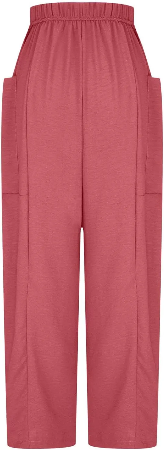 Women's Casual Baggy Pants Boho Harem Pants Loose Travel Pants Drawstring Beach Pants Comfy Summer Pants Trousers