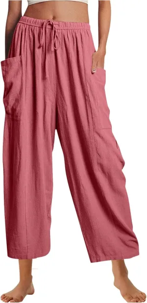 Women's Casual Baggy Pants Boho Harem Pants Loose Travel Pants Drawstring Beach Pants Comfy Summer Pants Trousers