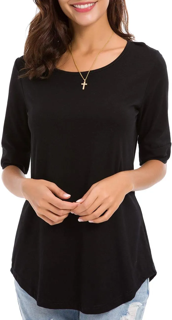 Women's Casual T Shirts Cotton Mid Sleeve Summer Basic Tunics Tee Tops Fashion