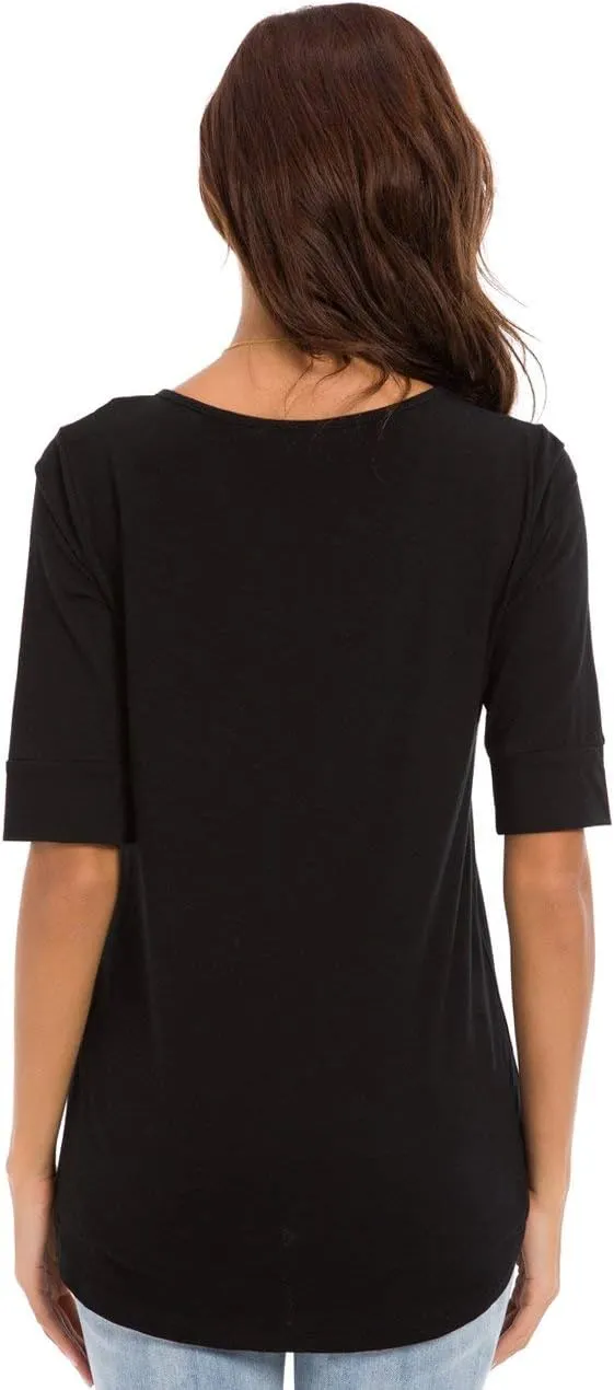 Women's Casual T Shirts Cotton Mid Sleeve Summer Basic Tunics Tee Tops Fashion