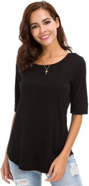 Women's Casual T Shirts Cotton Mid Sleeve Summer Basic Tunics Tee Tops Fashion