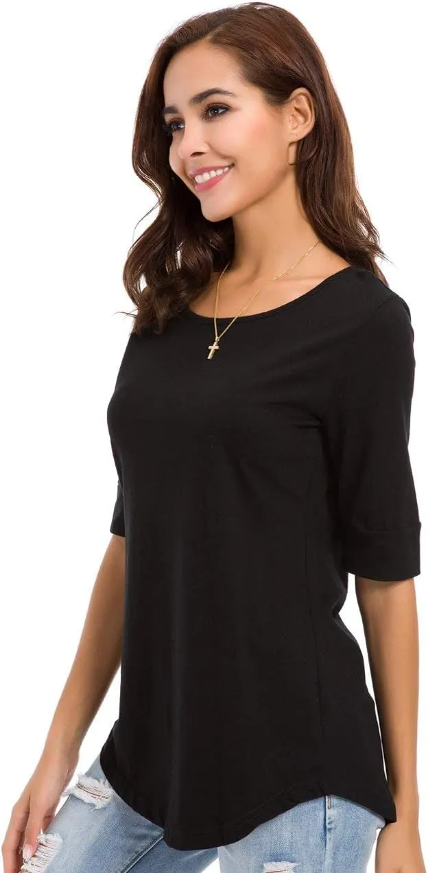 Women's Casual T Shirts Cotton Mid Sleeve Summer Basic Tunics Tee Tops Fashion