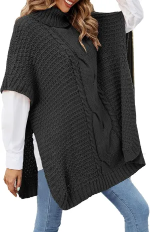 Women's Casual Turtleneck Sweater Ladies Chunky Knitted Pullover Side Split Shirts Blanket Casual Knitwear Tunic