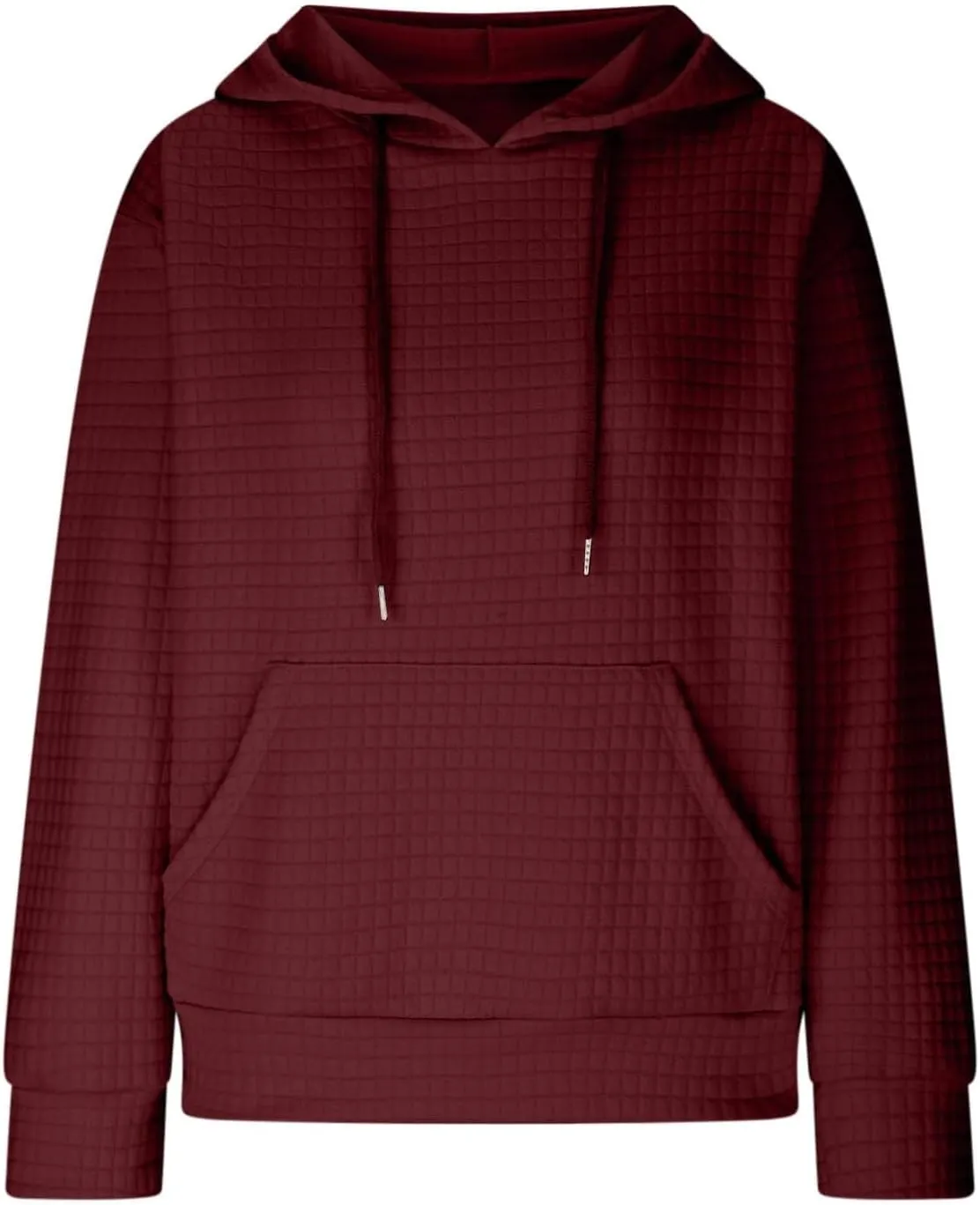 Womens Comfort Hoodies for Anxiety Casual Long Sleeve Drawstring Waffle Pullover Loose Hooded Sweatshirt with Pocket