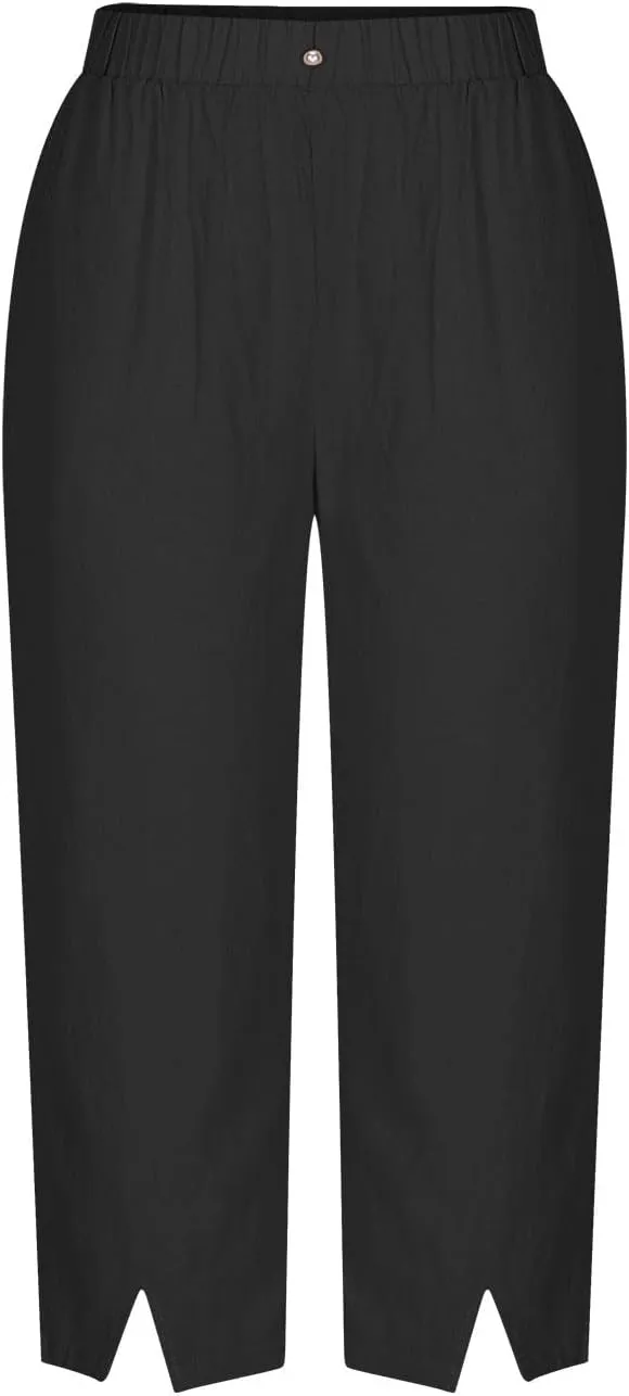 Women's Cotton Linen Capri Pants with Pockets Lightweight Travel Hiking Summer Pant Casual Straight Leg Sweatpants
