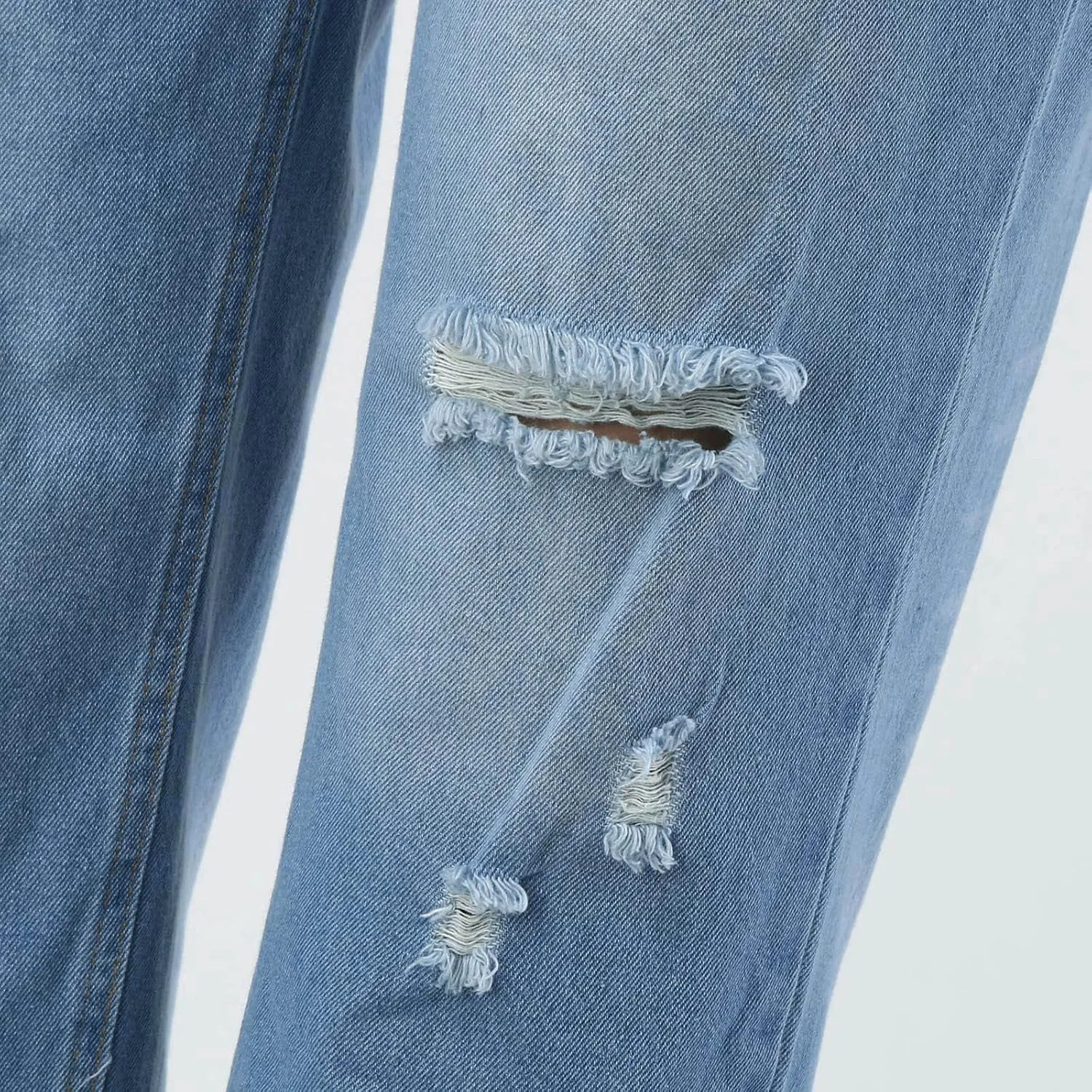 Women's Distressed Jeans Solid Loose Washed Ripped Hole High Waist Button with Pocket Jeans Trousers