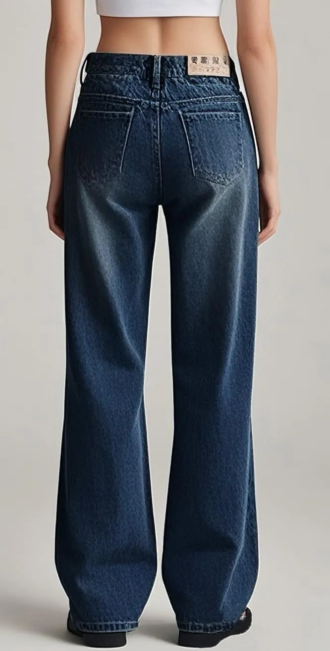 Women's Drawstring Wide Leg Jeans High Elastic Waisted Stretch Frayed Loose Fit Trouser Jeans Denim Pants