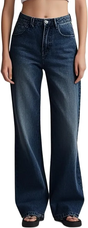 Women's Drawstring Wide Leg Jeans High Elastic Waisted Stretch Frayed Loose Fit Trouser Jeans Denim Pants