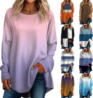 Women's Fall Long Sleeve T-Shirts Crewneck Gradient Printing Tops Oversize Outfits Blouse Sweatshirt 2024