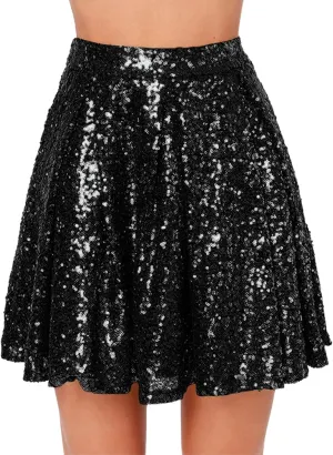 Women's Fashion High Waist Pleated Solid Color Short Skirt Loose Sequin Skirt Women's Trendy Skort
