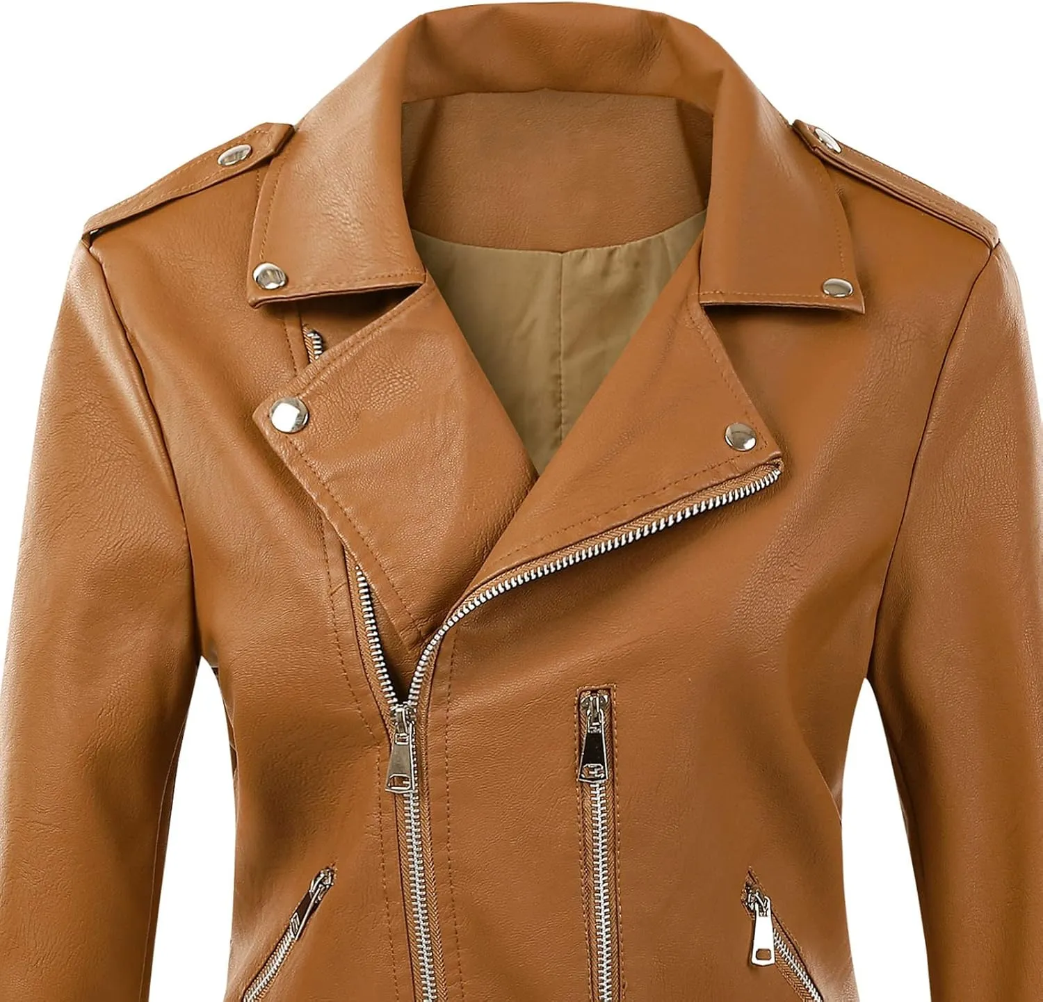 Womens Faux Leather Jacket Lapel Collar Motorcycle Zip Up Motor Biker Short Coat Jacket Winter Outfits Clothes 2024
