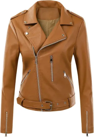 Womens Faux Leather Jacket Lapel Collar Motorcycle Zip Up Motor Biker Short Coat Jacket Winter Outfits Clothes 2024