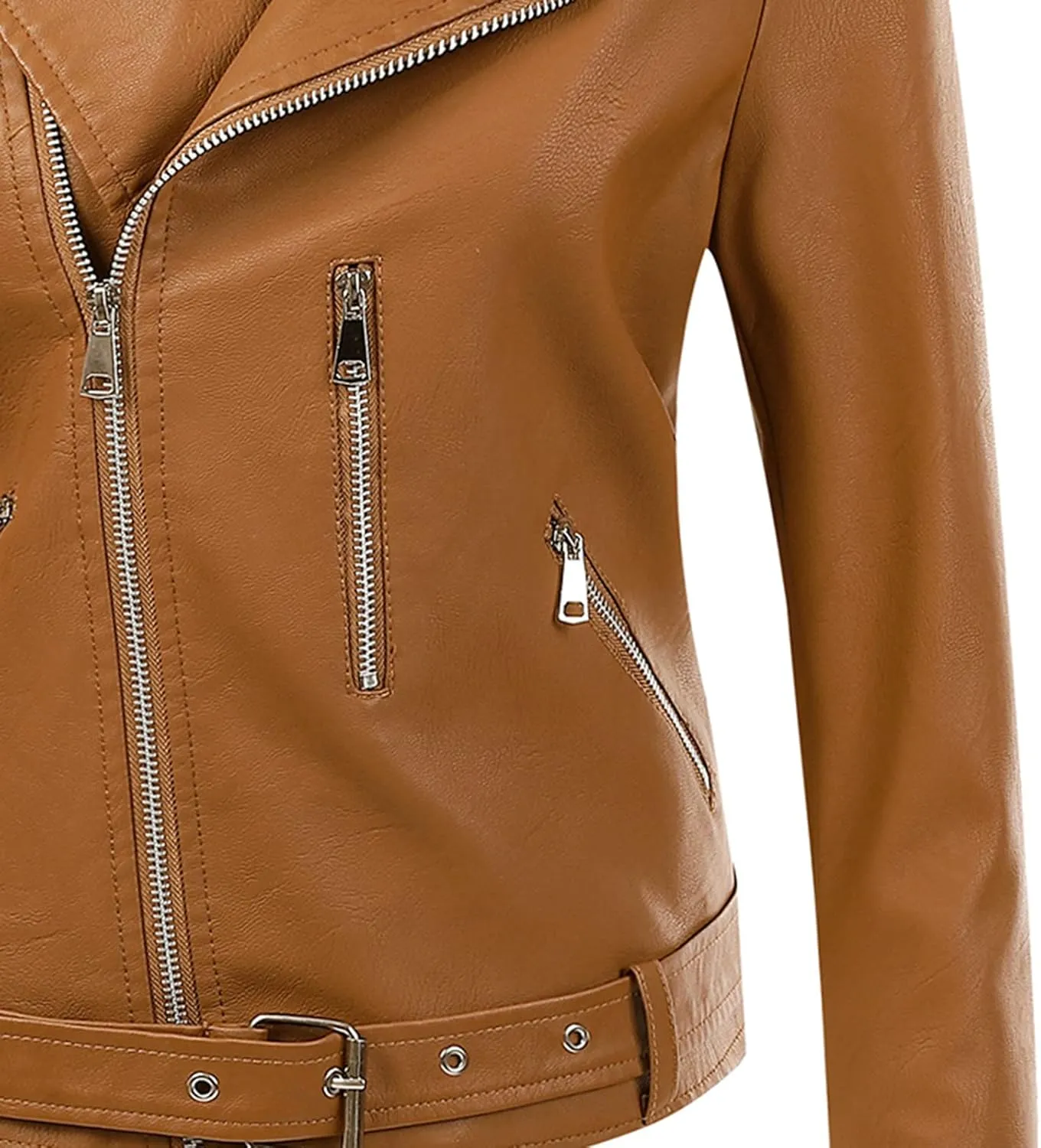 Womens Faux Leather Jacket Lapel Collar Motorcycle Zip Up Motor Biker Short Coat Jacket Winter Outfits Clothes 2024