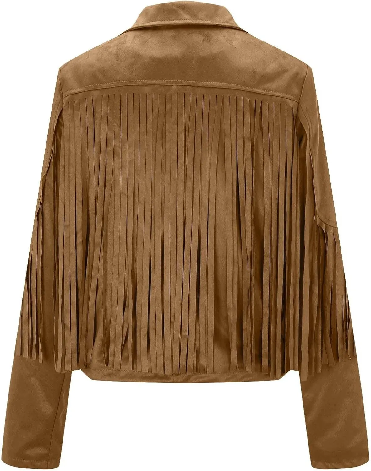 Womens Faux Suede Leather Jacket Fashion Fringe Cropped Coat Solid Motorcycle Outwear Casual Tassels Cardigan