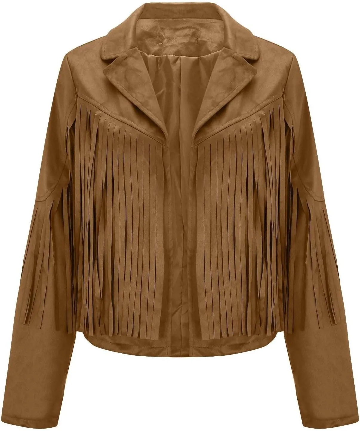 Womens Faux Suede Leather Jacket Fashion Fringe Cropped Coat Solid Motorcycle Outwear Casual Tassels Cardigan