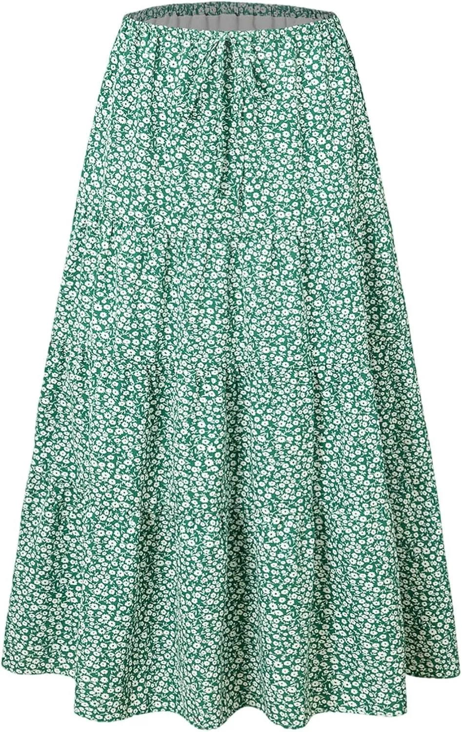 Womens Floral Maxi Skirt Flowy Boho Elastic Waist Pleated A-Line Skirts Summer Beach Swing Long Skirts 2025 Fashion