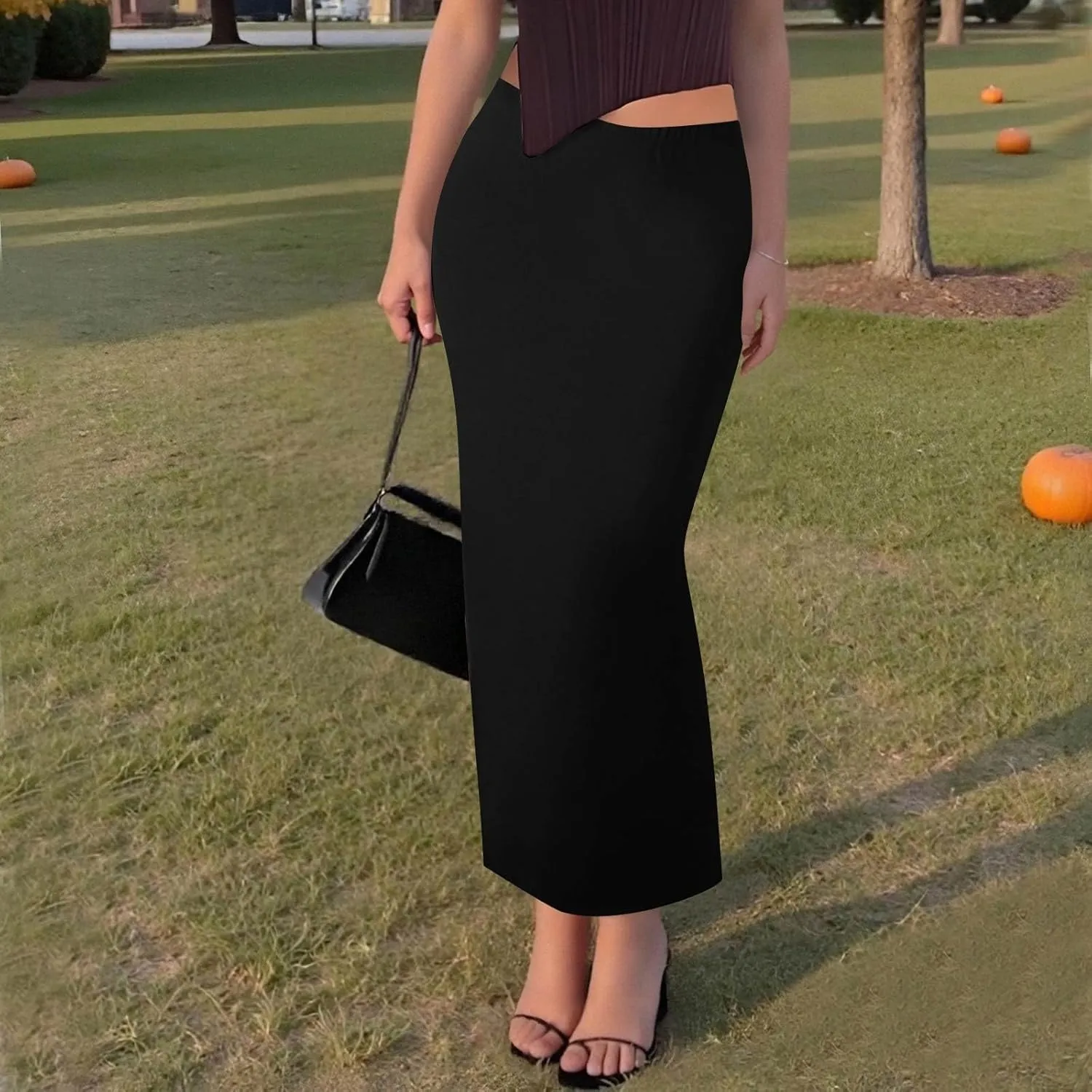 Women's Flowy Skirts Summer Casual High Waisted Ruched Maxi Long Bodycon Going Out Skirts, S-2XL