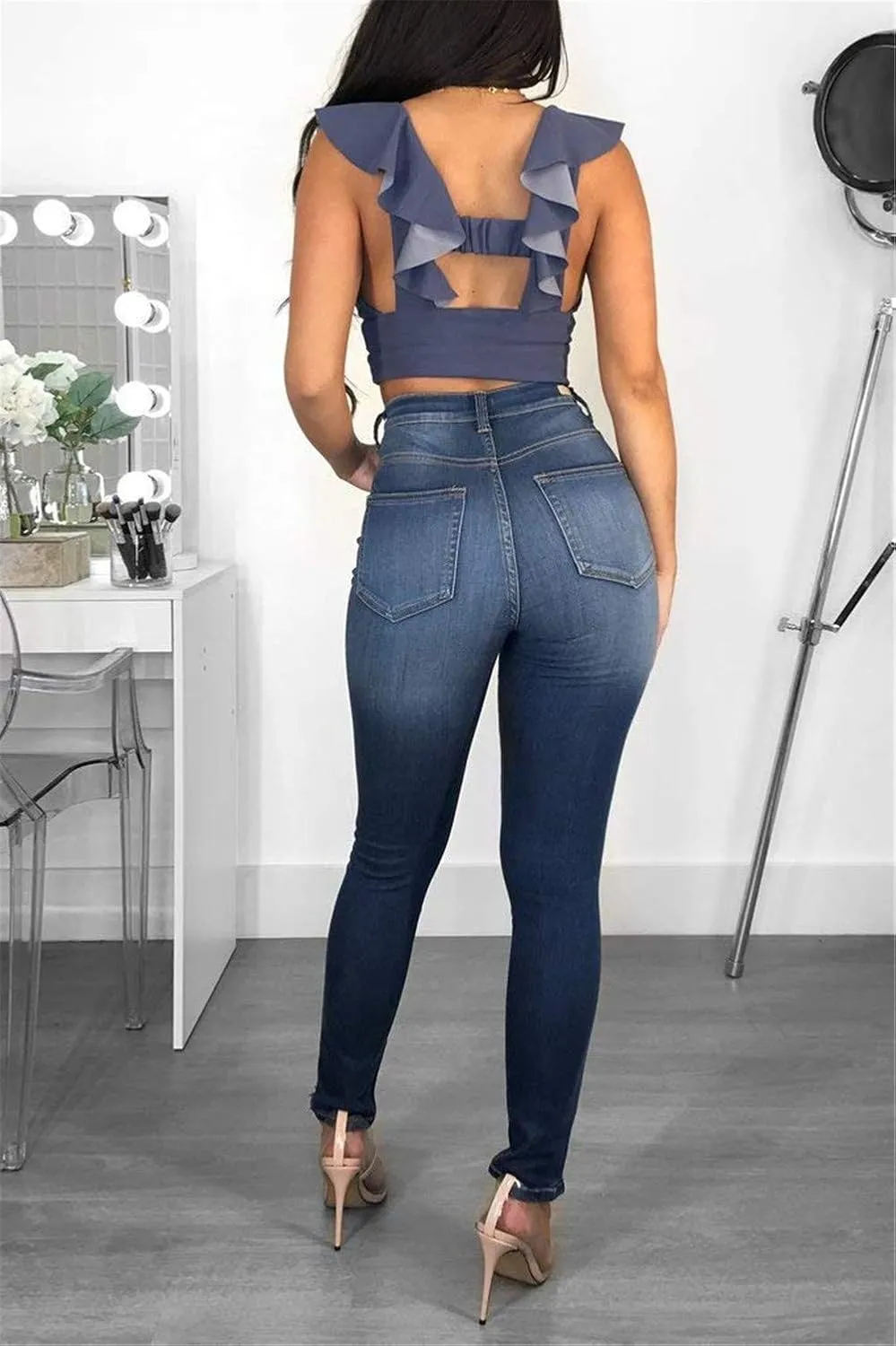 Women's High Waisted Jeans for Women Ripped Skinny Stretch Jeans Distressed Butt Lifting Denim Pants
