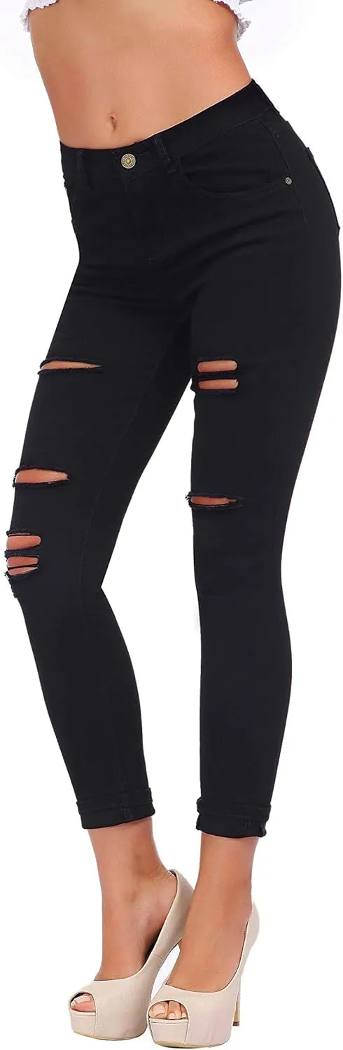 Women's High Waisted Jeans for Women Ripped Skinny Stretch Jeans Distressed Butt Lifting Denim Pants