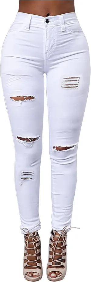 Women's High Waisted Jeans for Women Ripped Skinny Stretch Jeans Distressed Butt Lifting Denim Pants