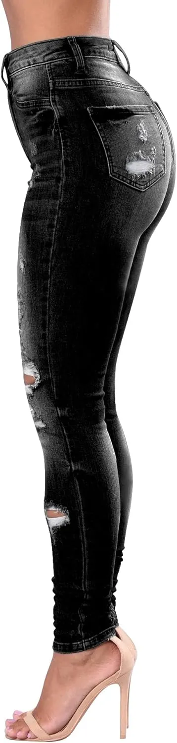 Women's High Waisted Jeans for Women Ripped Skinny Stretch Jeans Distressed Butt Lifting Denim Pants
